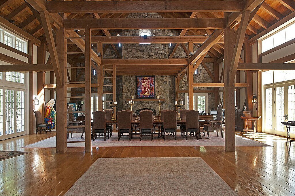 Spectacularly large dining room with cathedral wood-beamed ceiling Spectacularly large dining room with cathedral wood-beamed ceiling