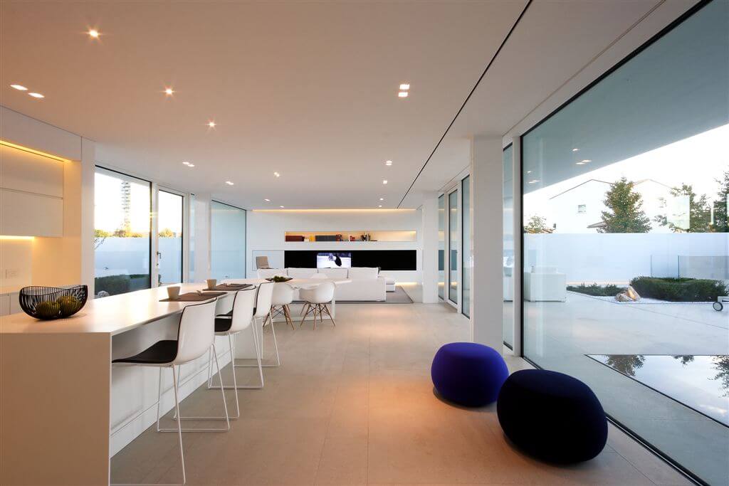 Kitchen and dining area stretching into living room. Kitchen and dining area stretching into living room.