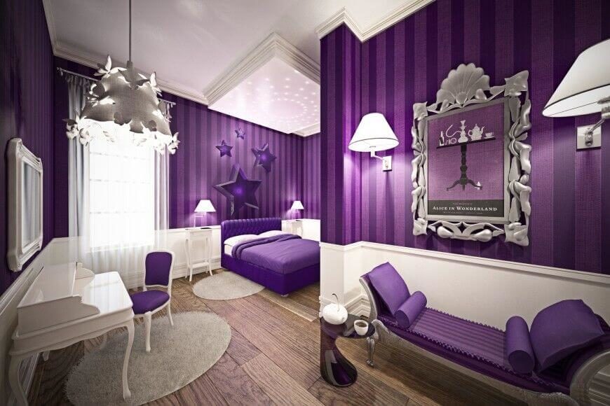 Delightful Royal Purple Bedroom Ideas Part - 13: This Bedroom Is Full Of A Deep Royal Purple With Accents Of Sheer And Polished Whites
