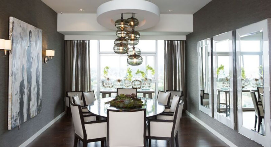 this beautiful dining room brightens up the dark color of the walls and floor with white - Contemporary Dining Room Light this beautiful dining room brightens up the dark color of the walls and floor with white - Contemporary Dining Room Light
