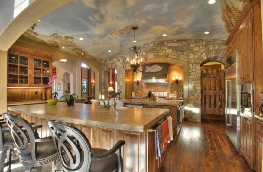 light wood and stone is dressed up further by the incredible tuscan mural painted across the - Tuscan Kitchen Sinks light wood and stone is dressed up further by the incredible tuscan mural painted across the - Tuscan Kitchen Sinks