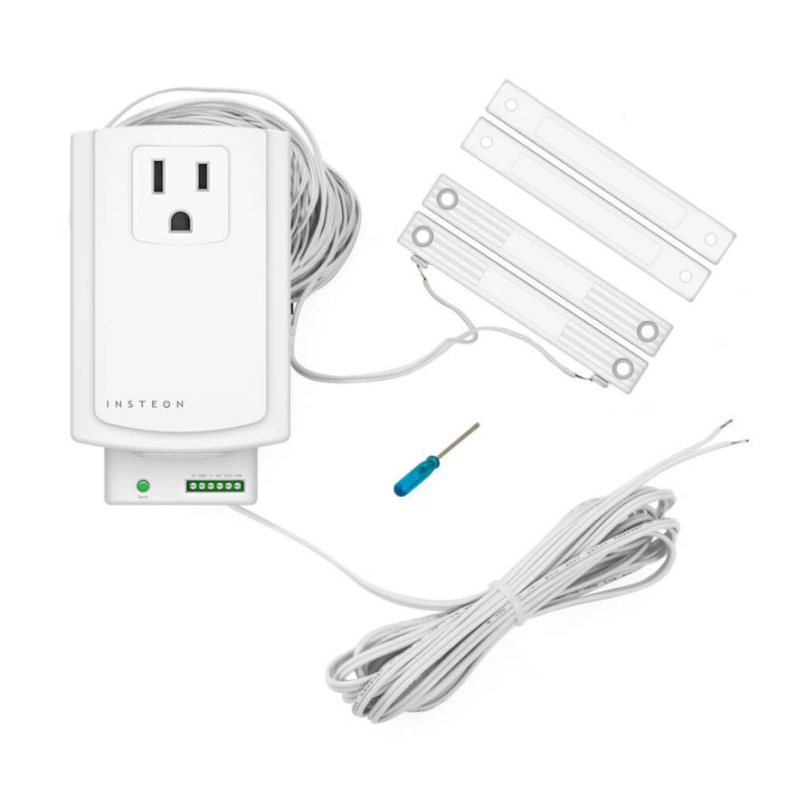 Add peace of mind to your smart garage checklist with this kit, which includes magnetic contacts to indicate the open/closed status of your garage door. You can remotely open or close the door from anywhere, as the device supplies you with updated monitoring over the Insteon network. With a smartphone and an internet connection, you'll be able to know your home is safe and even open the door for any needed visitors. Add peace of mind to your smart garage checklist with this kit, which includes magnetic contacts to indicate the open/closed status of your garage door. You can remotely open or close the door from anywhere, as the device supplies you with updated monitoring over the Insteon network. With a smartphone and an internet connection, you'll be able to know your home is safe and even open the door for any needed visitors.