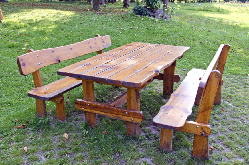 Folding picnic tables with benches