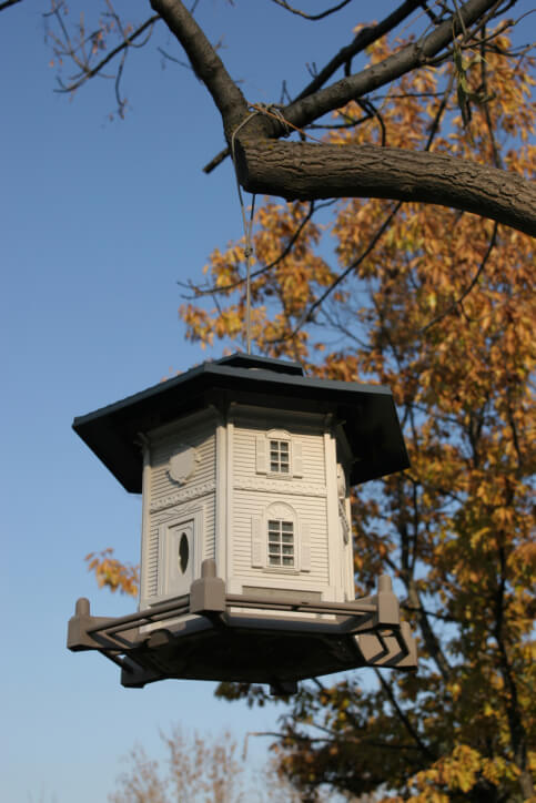 picture of an well crafted hexagon two story bird house replicating a home with front - Birdhouse Design Ideas picture of an well crafted hexagon two story bird house replicating a home with front - Birdhouse Design Ideas