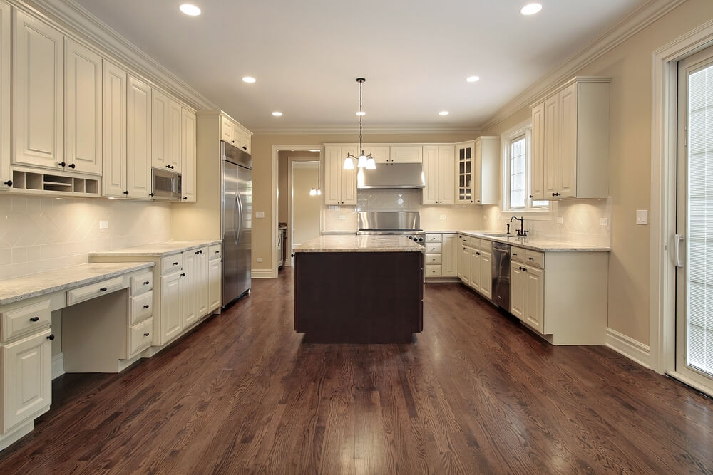 31 "New" Custom White Kitchens with Wood Islands