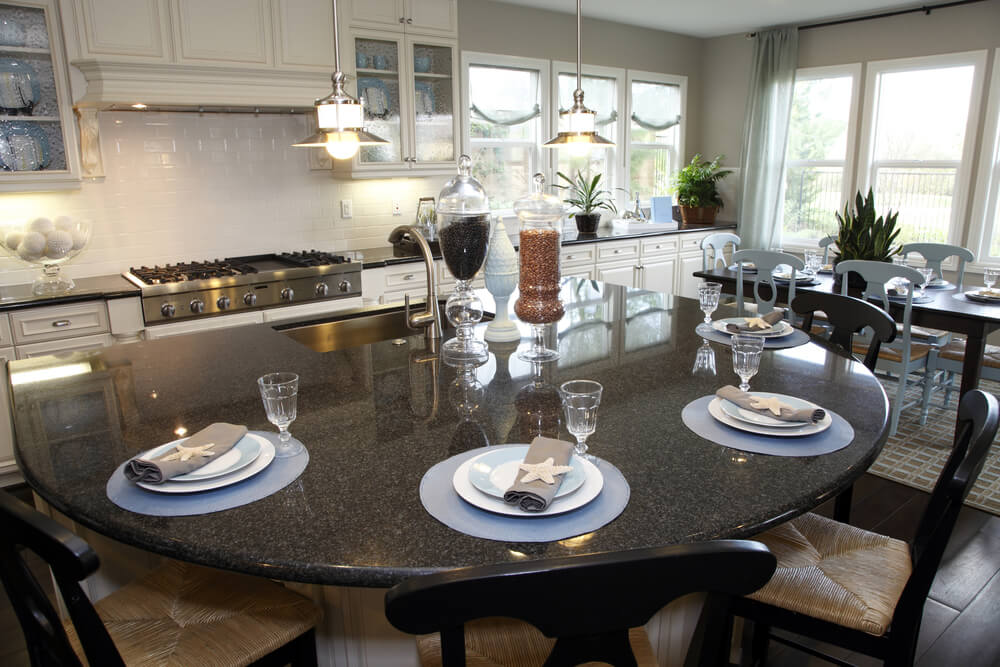 39 Fabulous Eat-In Custom Kitchen Designs  Another semi-circular custom kitchen island with dark island top in an  otherwise all white