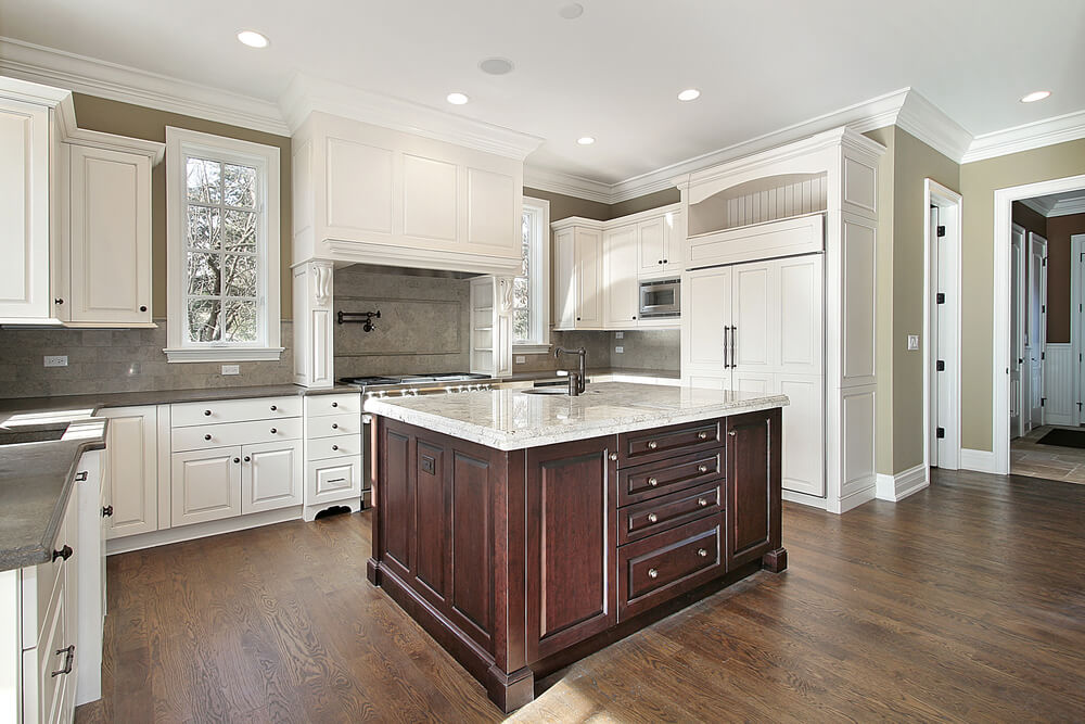 31 "New" Custom White Kitchens with Wood Islands