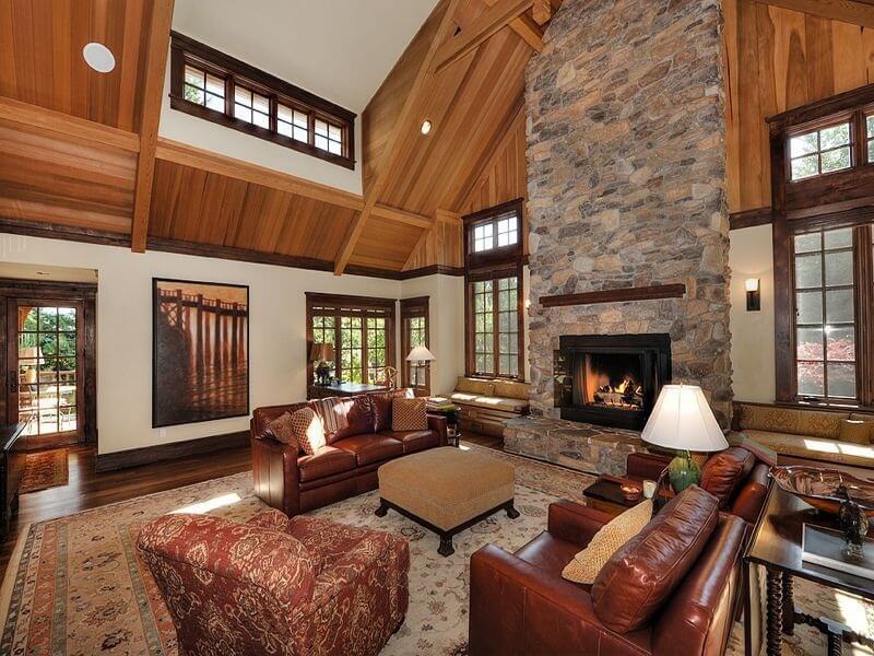 living room with multiple rugs