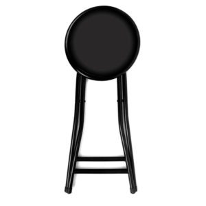 Simple backless folding stool with cushioned seat in folded position. Simple backless folding stool with cushioned seat in folded position.