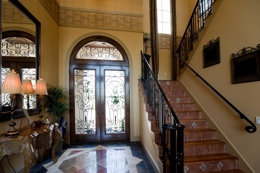 this ornate tuscan style foyer has gorgeous tile floors a tile staircase and - Foyer Tile Design Ideas this ornate tuscan style foyer has gorgeous tile floors a tile staircase and - Foyer Tile Design Ideas