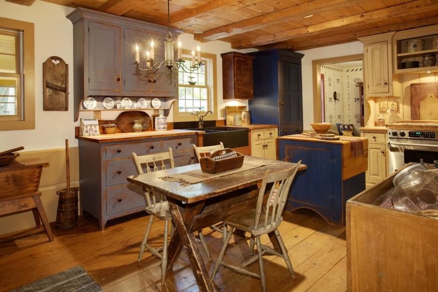 46 Fabulous Country Kitchen Designs & Ideas  A rustic country kitchen with distressed table, chairs, and cabinetry in a  variety of