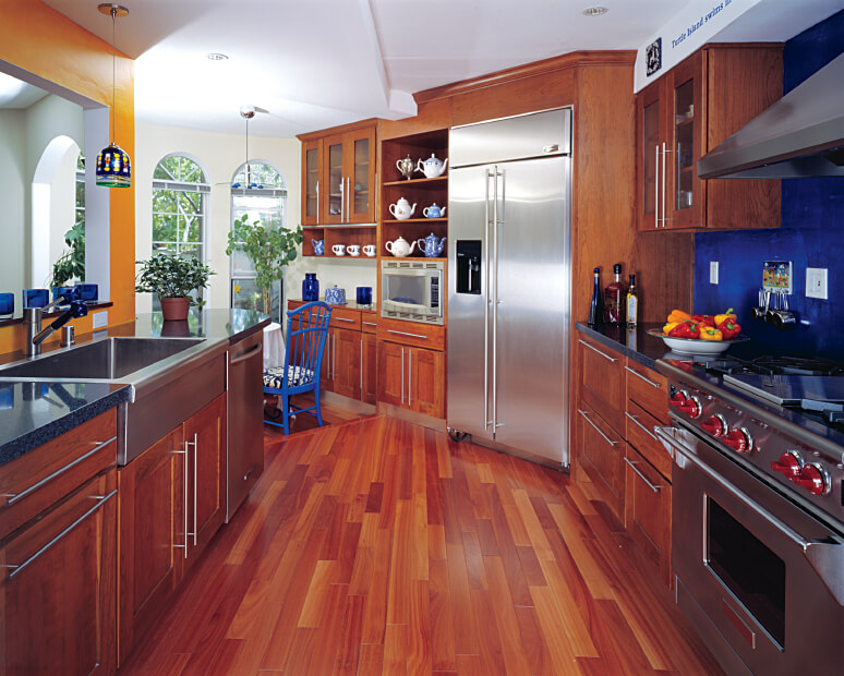 light wood floor in kitchen