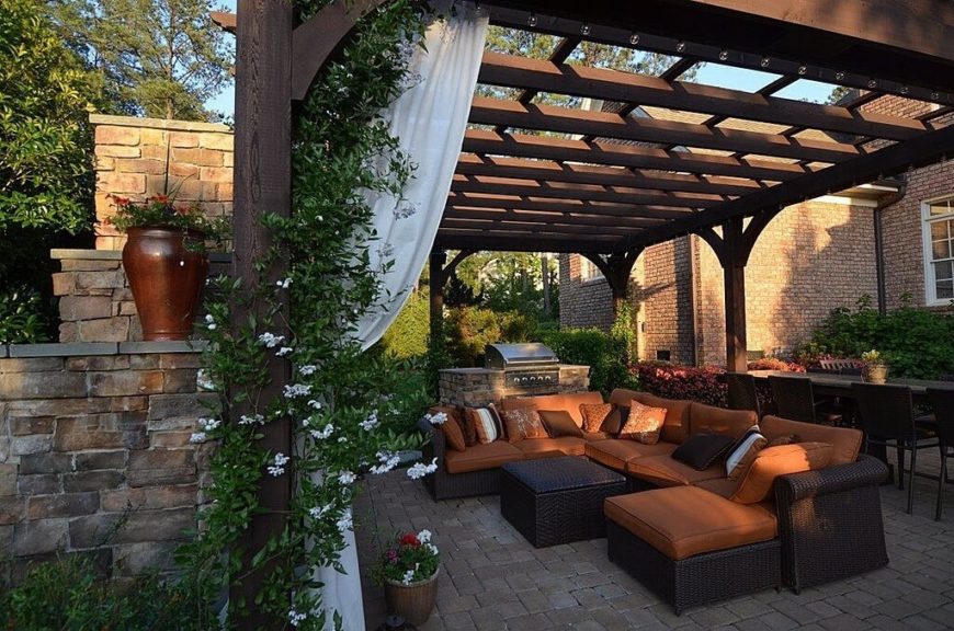 Vines can play well with other features as well. Here are some vines and curtains working together to bring class and elegance to the outdoor seating area. Vines can play well with other features as well. Here are some vines and curtains working together to bring class and elegance to the outdoor seating area.